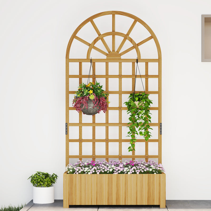 Wooden Raised Garden Planter With Trellis Ideal For Climbing Plants And Herbs Natural Outsunny