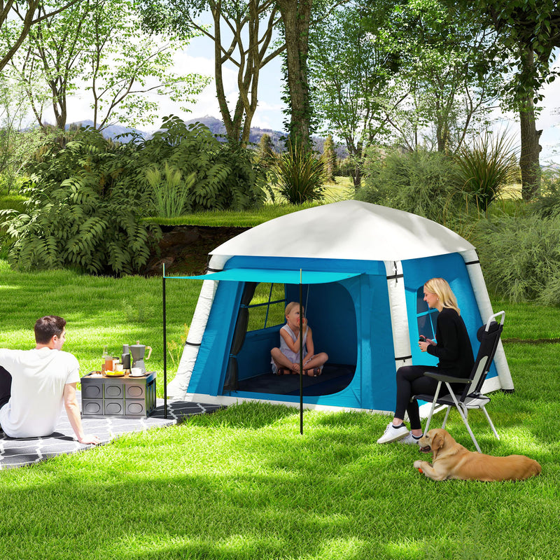 Inflatable 2 Person Camping Tent Quick Pitch Waterproof Shelter with Mesh Windows Light Blue