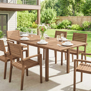 Extendable Garden Dining Table for 6 to 8 People with Parasol Hole Acacia Wood Natural AOSOM