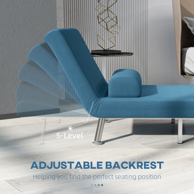Blue Velvet Feel Single Sleeper Chair Comfortable Space Saving Design by HOMCOM