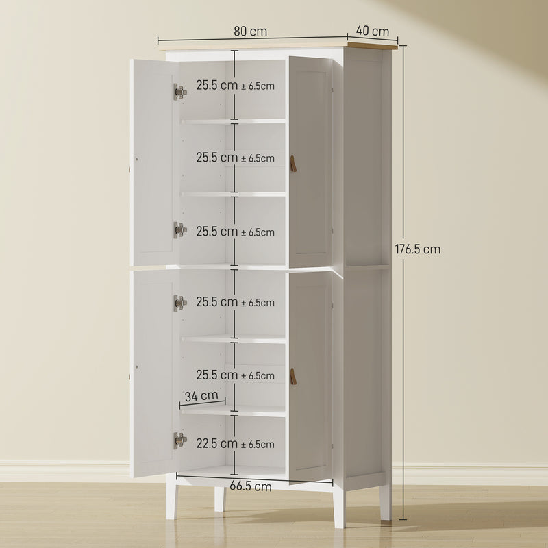 Tall Kitchen Pantry Cupboard with Adjustable Shelves and Motion Sensor Light White