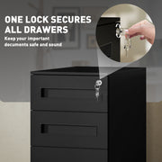 Black Metal Mobile File Cabinet with Lockable Drawers and Wheels for Home Office by Vinsetto