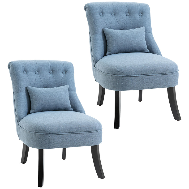 Set of 2 Upholstered Tub Chairs with Cushion and Solid Wood Legs for Home Use Blue