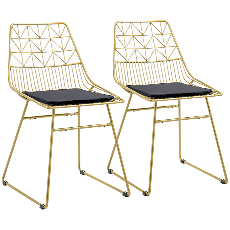 Set of 2 Metal Dining Chairs with Velvet Cushions and Cut Out Back for Kitchen Gold