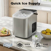 Portable Countertop Ice Maker | 12kg Daily | 2 Cube Sizes | Silver & Black Homcom