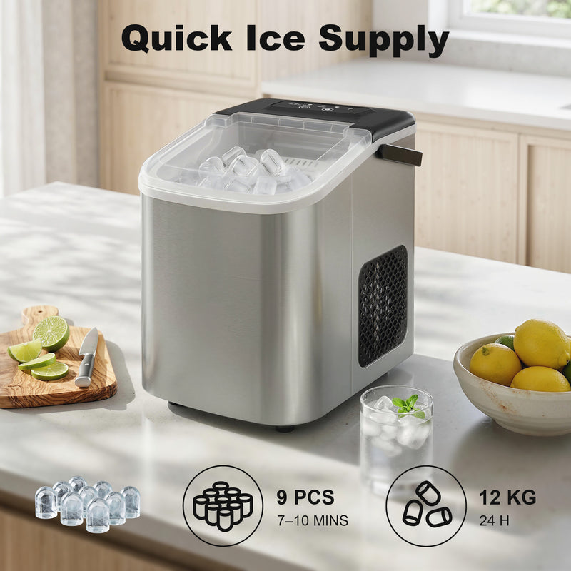Portable Countertop Ice Maker | 12kg Daily | 2 Cube Sizes | Silver & Black Homcom