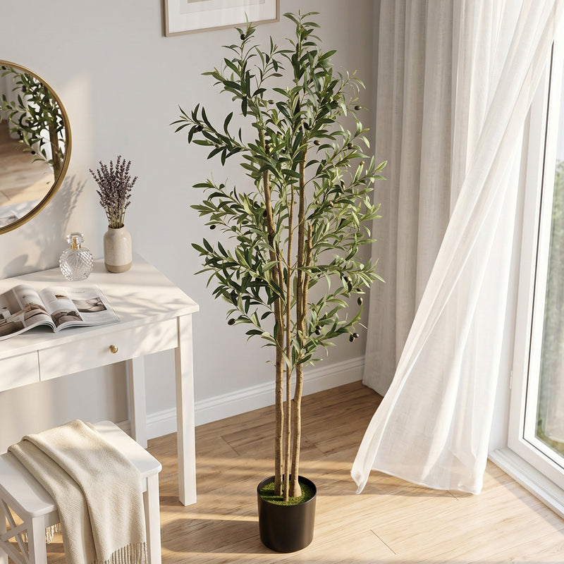Artificial Olive Tree for Living Room with Stable Base and Zero Maintenance Green Black