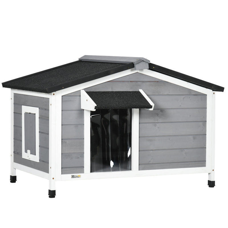 Grey Wooden Dog Kennel for Medium Dogs Weatherproof Outdoor Shelter 97L x 72W cm by PawHut