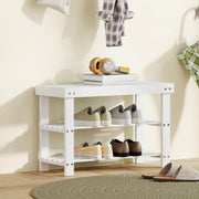 Two Shelf Bamboo Shoe Storage Bench With Seat Ideal For Hallway Or Entryway White AOSOM