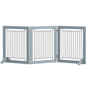 Grey Foldable Pet Gate with Three Panels and Two Support Feet by PawHut