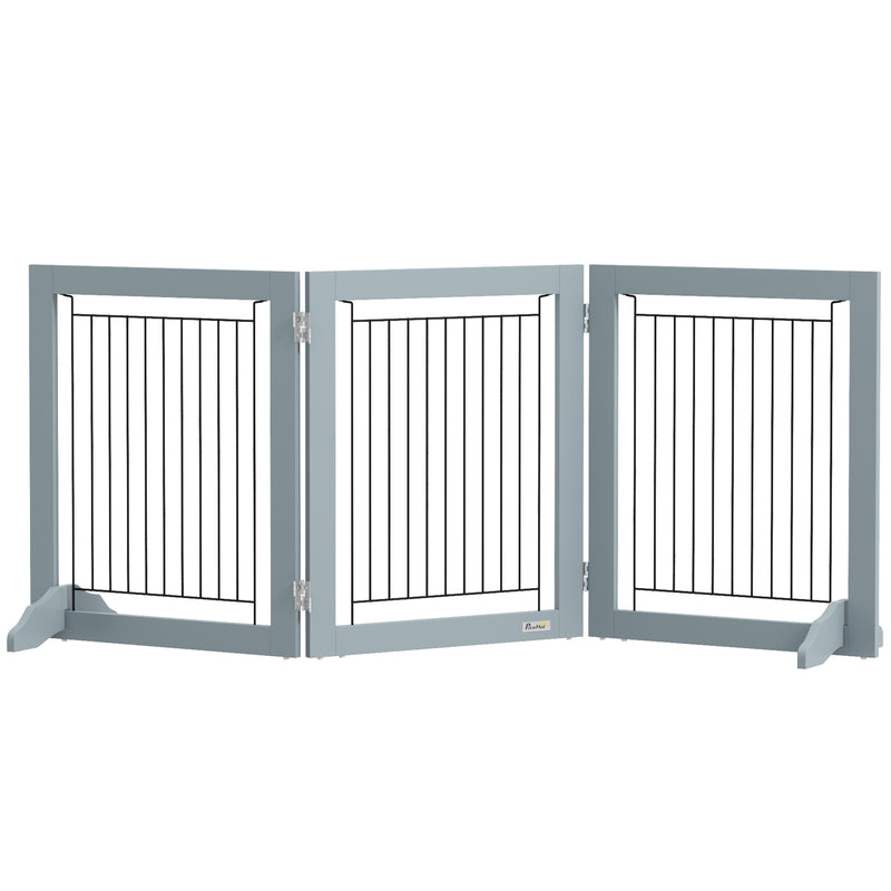 Grey Foldable Pet Gate with Three Panels and Two Support Feet by PawHut