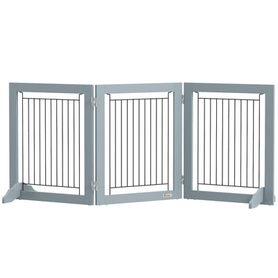 Grey Foldable Pet Gate with Three Panels and Two Support Feet by PawHut