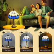 Handmade Stained Glass Table Lamp for Bedroom or Living Room with Antique Style, Blue