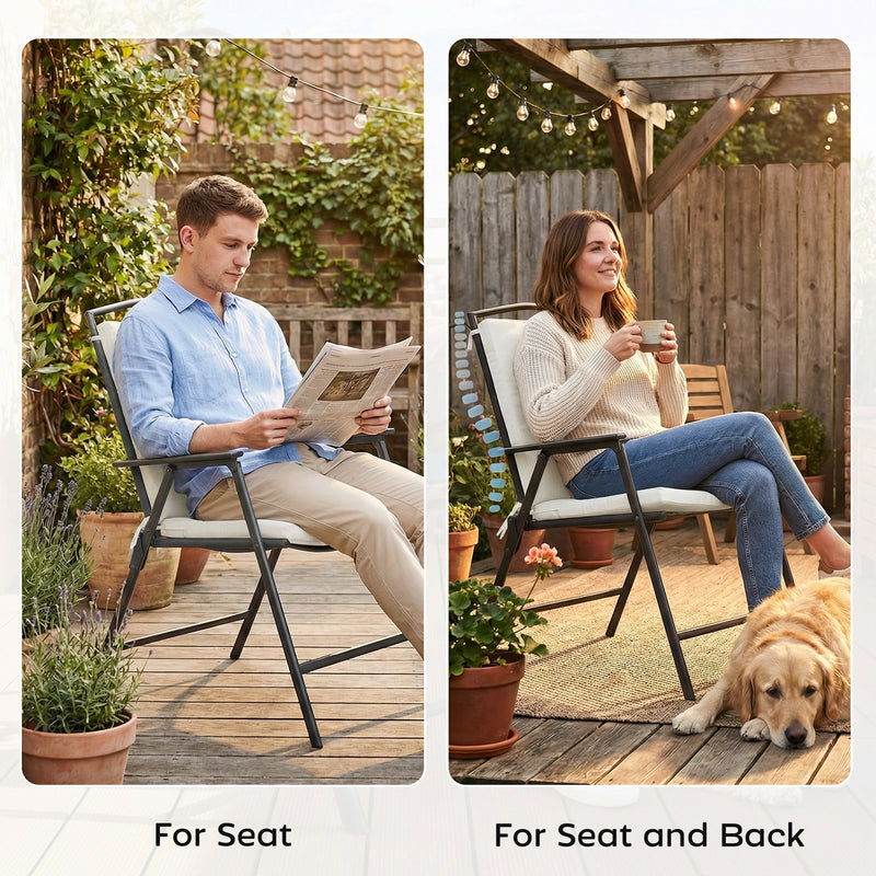 Outdoor Chair Cushion Set for Garden Comfort with Water Resistant Covers Cream White Outsunny