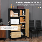 Freestanding Kitchen Storage Cabinet with Drawers and Adjustable Shelves 160cm Natural Black