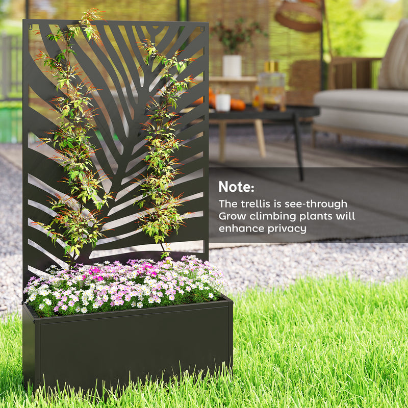 Metal Planter with Leaf Trellis for Climbing Plants and Outdoor Gardening Black