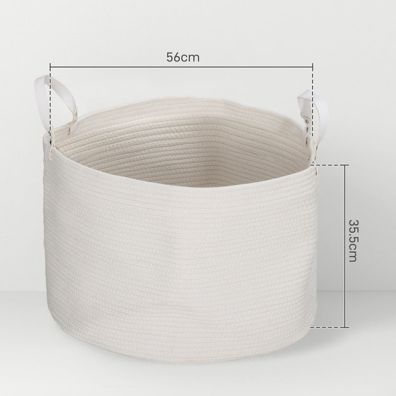 88L Cotton Rope Laundry Basket With Carry Handles For Clothes Storage, Cream White