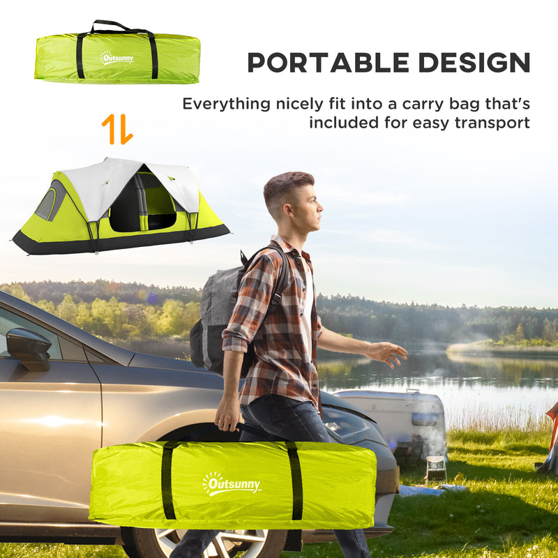 6 Person Waterproof 2 Room Family Camping Tent with Storage Pockets and Mesh Windows Yellow