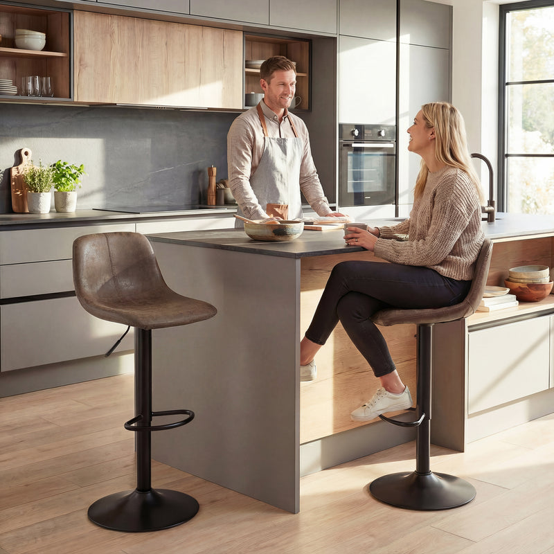 Adjustable Bar Stools Set of 2 with Swivel and Easy Clean Leathaire for Kitchen Counters Brown