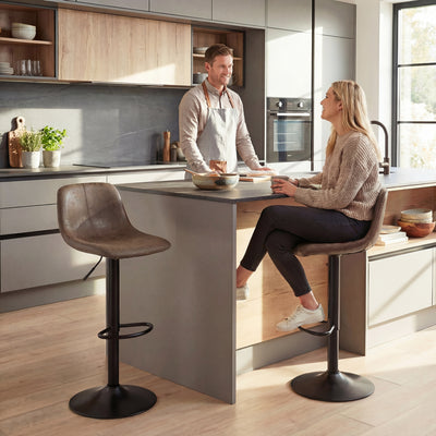 Adjustable Bar Stools Set of 2 with Swivel and Easy Clean Leathaire for Kitchen Counters Brown AOSOM
