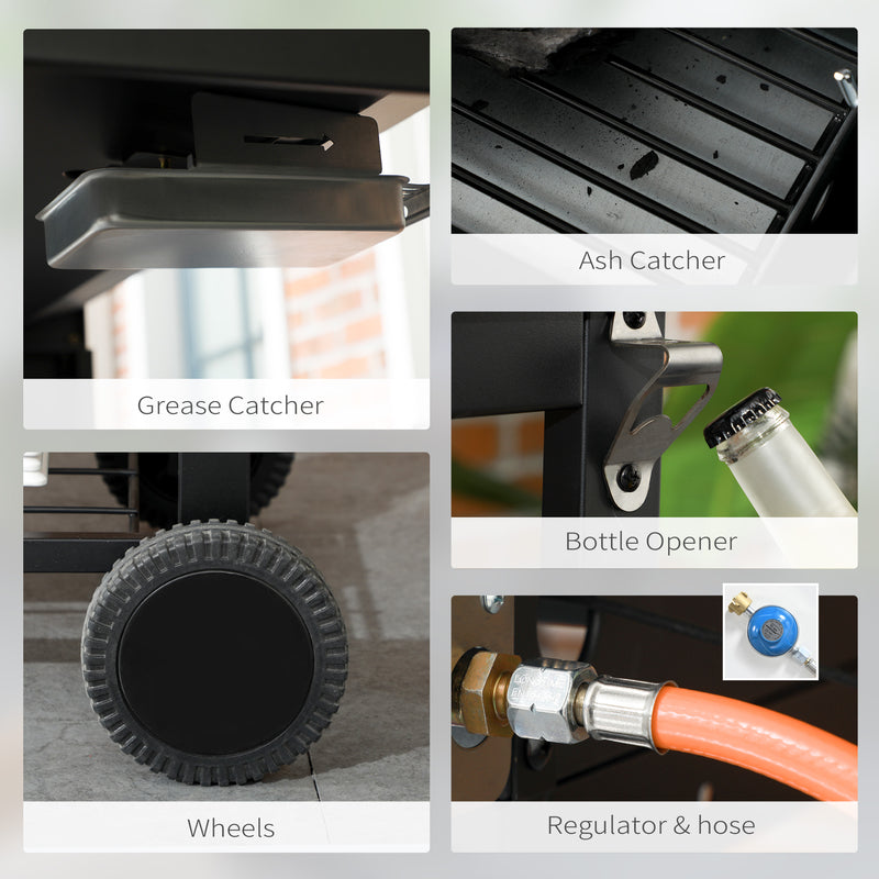 Dual Fuel BBQ Grill Charcoal and Gas with Lid and Side Shelves Black by Outsunny