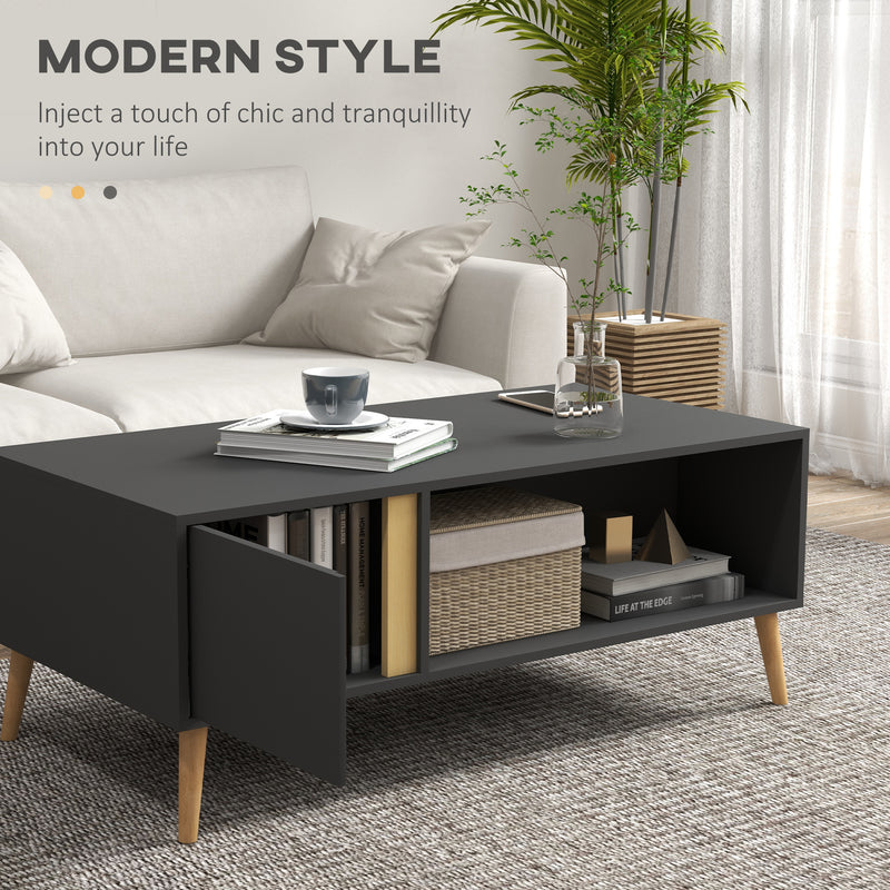 Modern Coffee Table with Storage Shelves and Cabinets for Living Room, Grey