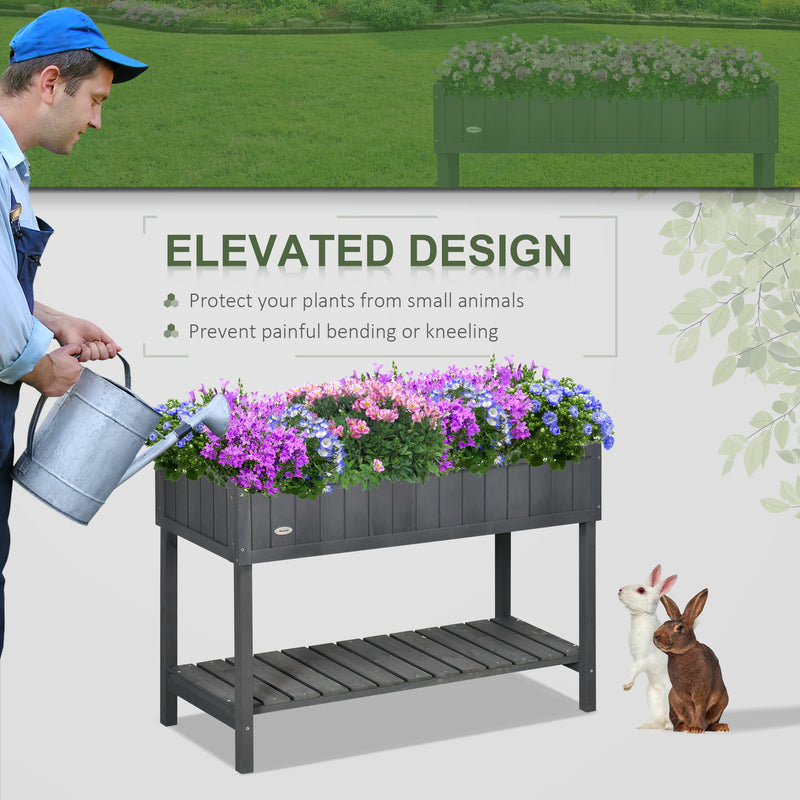 Raised Wooden Garden Planter with 8 Compartments for Herbs and Vegetables Dark Grey AOSOM