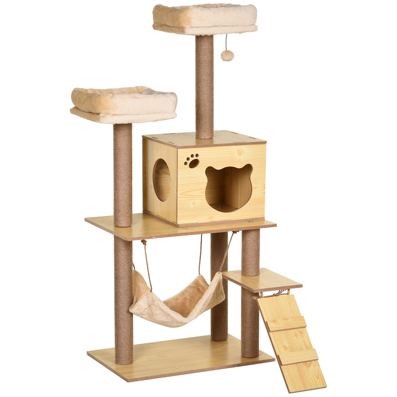 Cat Tree with Hammock and Scratching Posts for Indoor Cats to Play and Rest Yellow AOSOM