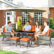 6 Seater Rattan Garden Furniture Set With Cushions And Dining Table For Patio Orange