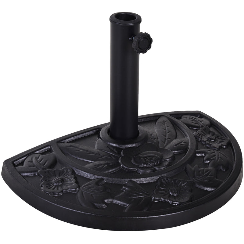 Black 9kg Half Round Parasol Base Resin Umbrella Stand Floral Design for Garden Outdoor by Outsunny
