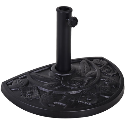Black 9kg Half Round Parasol Base Resin Umbrella Stand Floral Design for Garden Outdoor by Outsunny