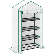 Four Tier Mini Greenhouse With Reinforced Cover Ideal For Small Gardens Green AOSOM