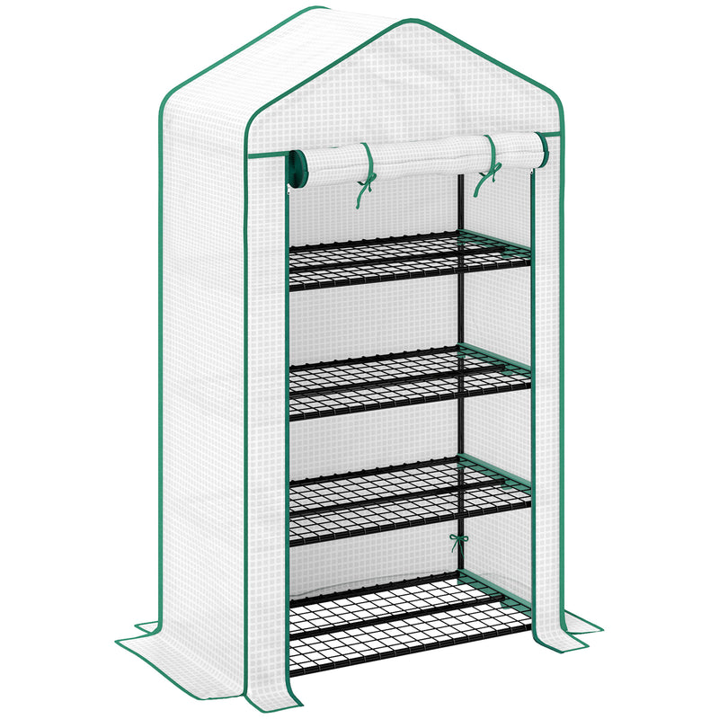 Four Tier Mini Greenhouse With Reinforced Cover Ideal For Small Gardens Green AOSOM