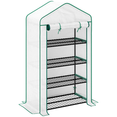 Four Tier Mini Greenhouse With Reinforced Cover Ideal For Small Gardens Green AOSOM