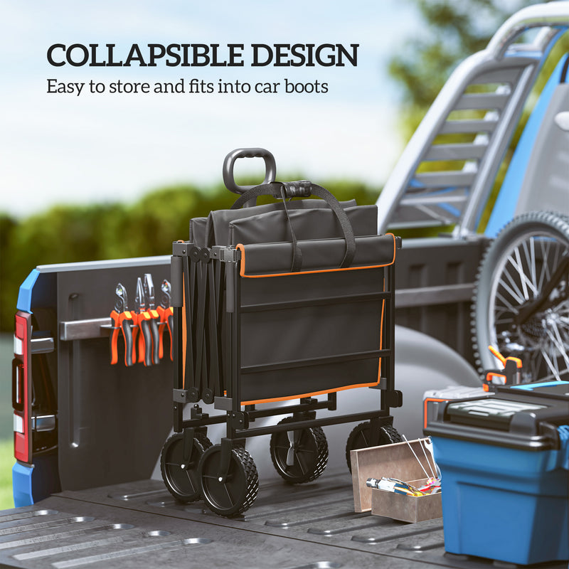 160L Folding Festival Trolley Cart with Tailgate and Carry Bag Black and Orange by Outsunny