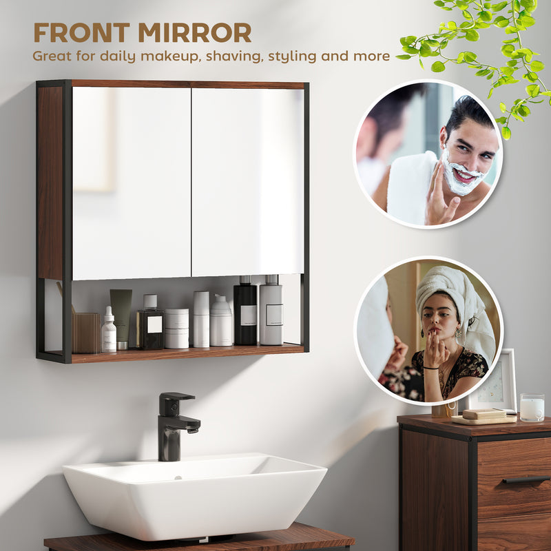 Bathroom Mirror Cabinet With Soft Close Doors And Adjustable Shelf For Storage, Natural Wood
