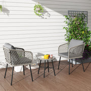 Grey 3 Piece Rattan Bistro Set with Cushions and Glass Table for Garden or Balcony by Outsunny
