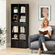 Tall Narrow 6 Tier Bookcase with Drawer and Cupboard for Home Storage Black AOSOM
