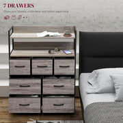 Tall Chest of 7 Fabric Drawers with Wood Effect Finish for Bedroom Storage Grey