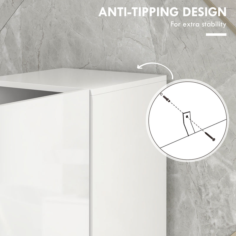 Tall Slim White High Gloss Bathroom Cabinet with Multi Storage by Kleankin