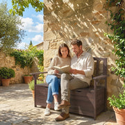 2 Seater Wooden Garden Storage Bench with Armrests - Durable Fir Wood Construction Outsunny