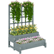 Grey 2 Tier Raised Garden Bed with Trellis Wooden Planter Box for Climbing Plants by Outsunny
