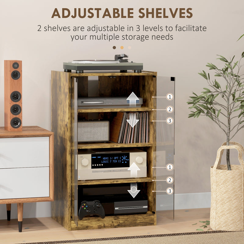 Media Storage Stand with Adjustable Shelves and Glass Doors for Tidy Living Rooms