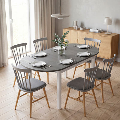 Folding Dining Table for Small Spaces with Drop-Leaf Sides Seats 4 to 6 Grey White Homcom