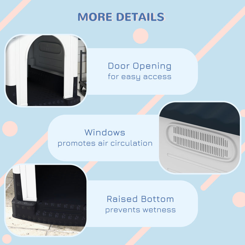 Plastic Dog Kennel with Ventilated Windows Ideal for Small Dogs in Garden or Patio Grey