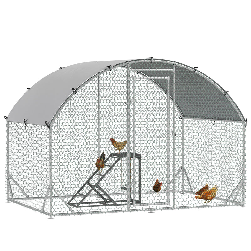 Large Walk In Metal Chicken Coop with Activity Shelf for Outdoor Poultry and Rabbits Grey