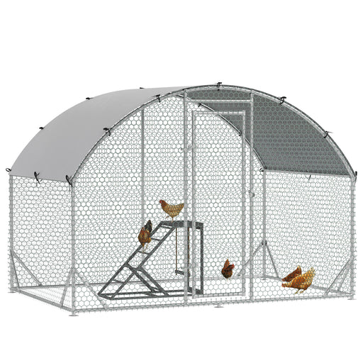 Large Walk In Metal Chicken Coop with Activity Shelf for Outdoor Poultry and Rabbits Grey