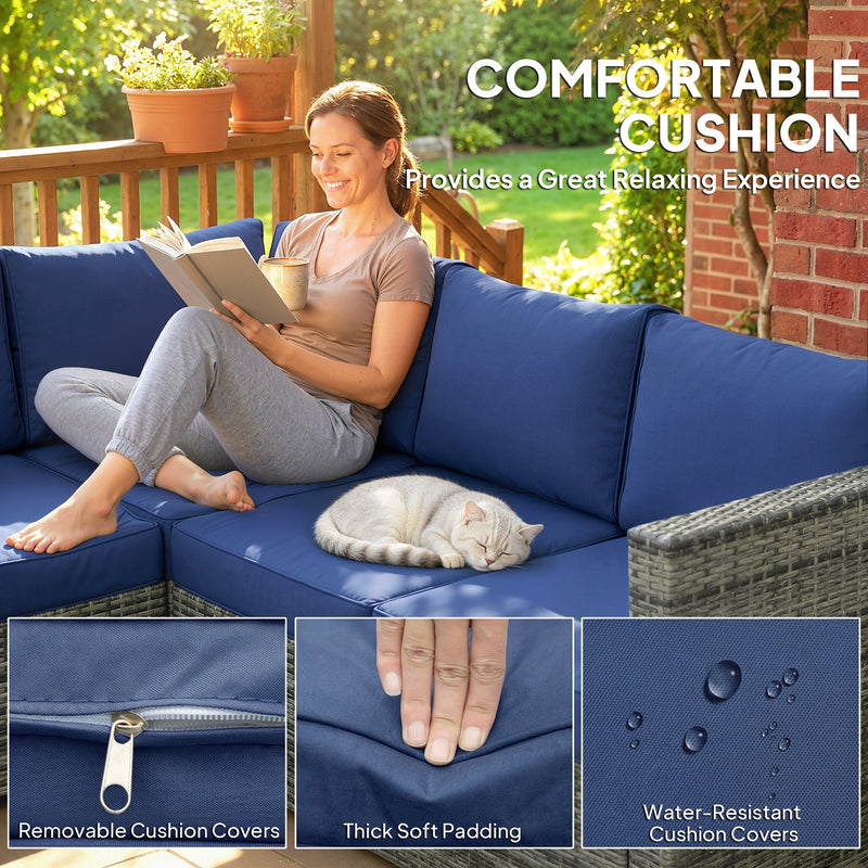 Rattan Garden Furniture Set for 5 with Cushions and Coffee Table for Patio or Outdoor Use, Grey Outsunny