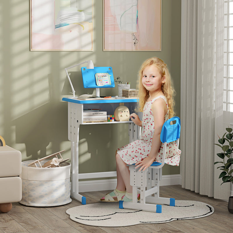 Blue Adjustable Kids Desk and Chair Set with Book Stand and Pen Slot by Aiyaplay