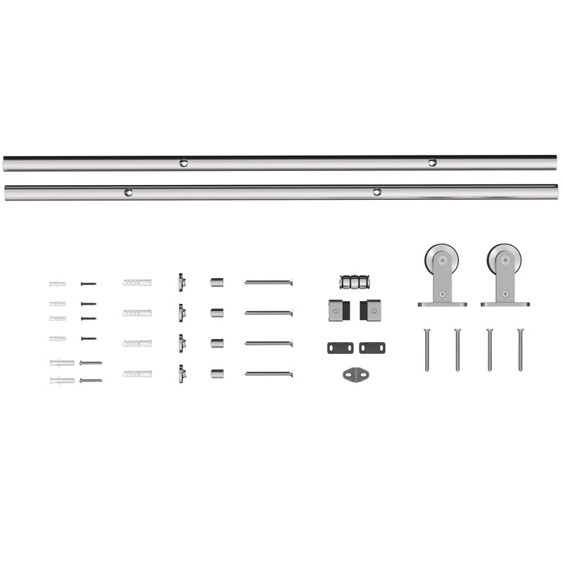 Sliding Door Hardware Kit for Quiet Wood Door Fitting Stainless Steel Silver AOSOM
